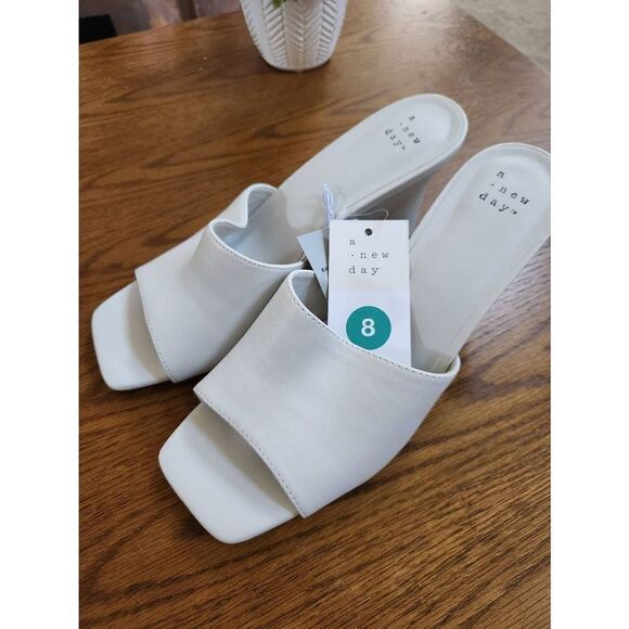 Women's Vivi Wedge Mule Heels - A New Day Bone 8 - Picture 1 of 8